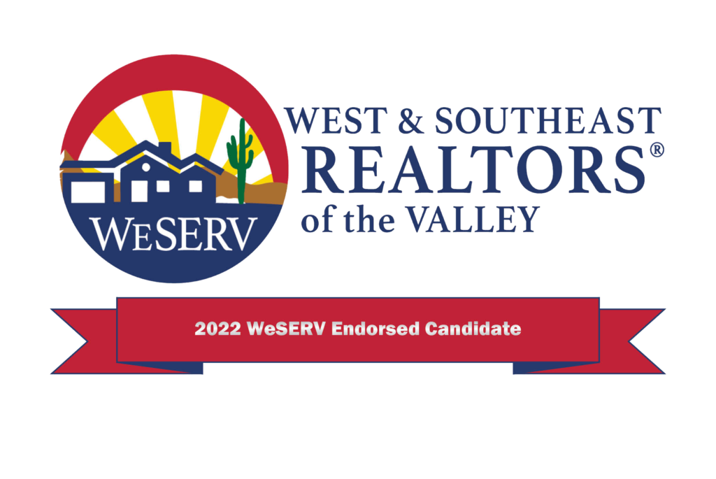 A seal of WeServe is next to text: "West & Southeasrt REALTORS of the VALLEY"